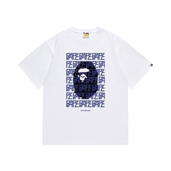 White BAPE T-Shirt with Repeated "BAPE" Text and Ape Head Logo